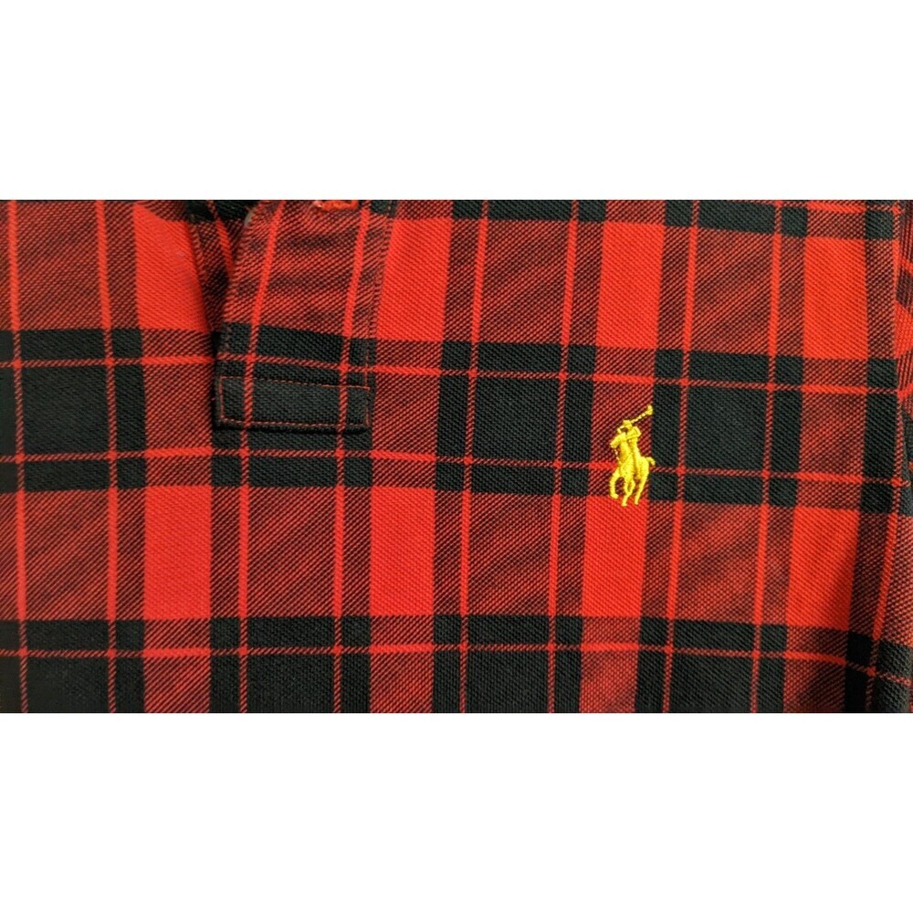 Polo Ralph Lauren Men's Custom Slim Fit Plaid Mesh Polo Shirt Red/Black M - Picture 3 of 8